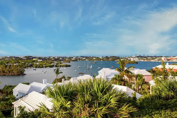 Framed Print : Bermuda, sweeping views of Hamilton Harbor, the Great Sound, and iconic white rooftops in the foreground