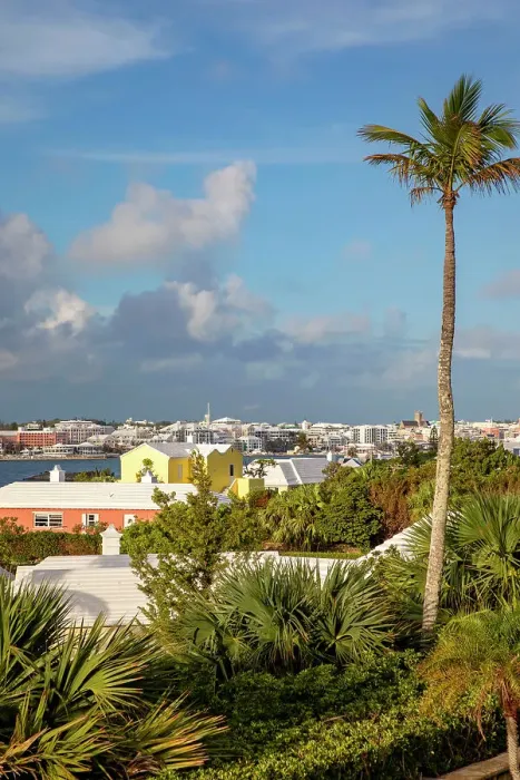 Framed Print : Bermuda, view of the Harbor, and buildings with iconic white rooftops