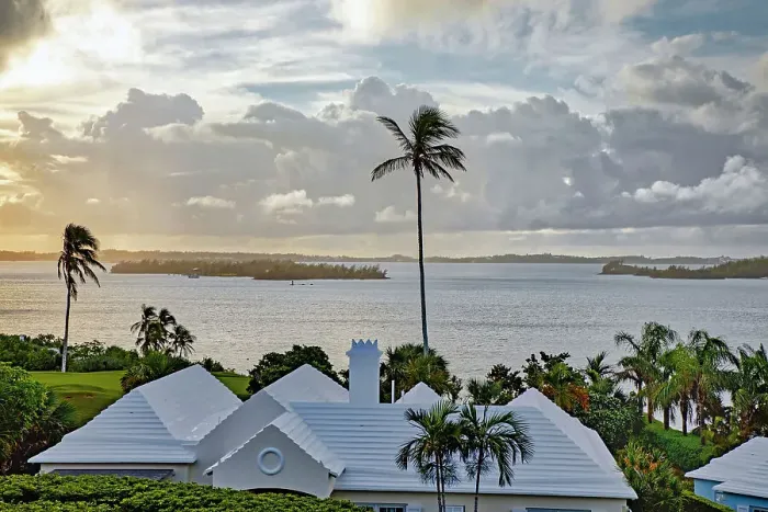 Framed Print : Bermuda, View of Harbor, and Great Sound with buildings with iconic white rooftops