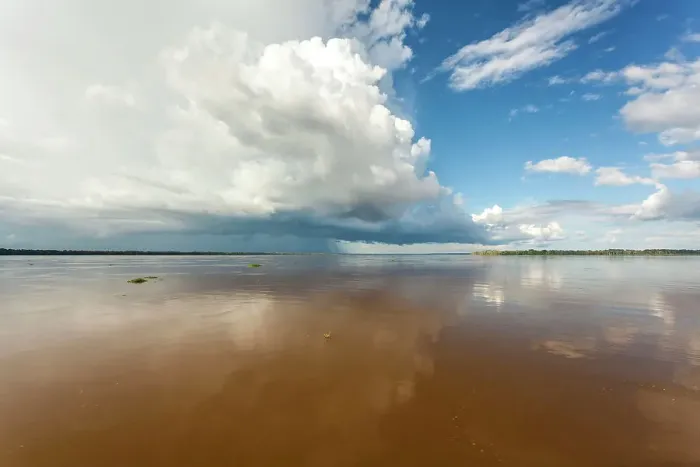 Framed Print : Brazil, cloud over Amazon river