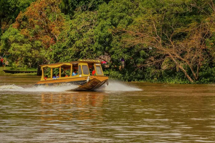 Framed Print : Brazil, school boat along Amazon river