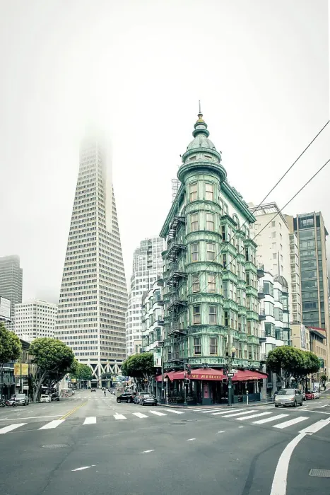 Framed Print : California, San Francisco, Transamerica Pyramid skyscraper and copper green Columbus Tower (aka Sentinel Building) Framed Print : California, San Francisco, Transamerica Pyramid skyscraper and copper green Columbus Tower (aka Sentinel Building)