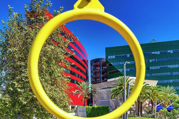California, West Hollywood, Pacific Design Center seen through a Yellow Ring