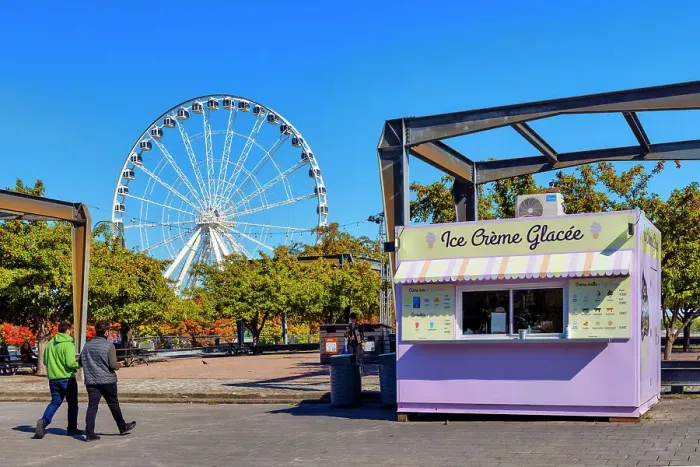 Framed Print : Canada, Quebec, Montreal, Old Port, Ferris wheel and Ice cream parlor Framed Print : Canada, Quebec, Montreal, Old Port, Ferris wheel and Ice cream parlor
