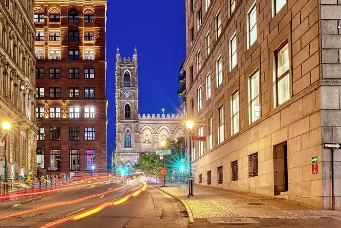 Framed Print : Canada, Quebec, Montreal, street scene with Notre Dame Basilica Framed Print : Canada, Quebec, Montreal, street scene with Notre Dame Basilica
