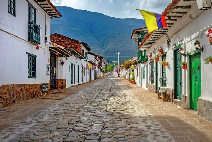 Framed Print : Colombia, Boyaca, Typical Street at Villa de Leyva Framed Print : Colombia, Boyaca, Typical Street at Villa de Leyva