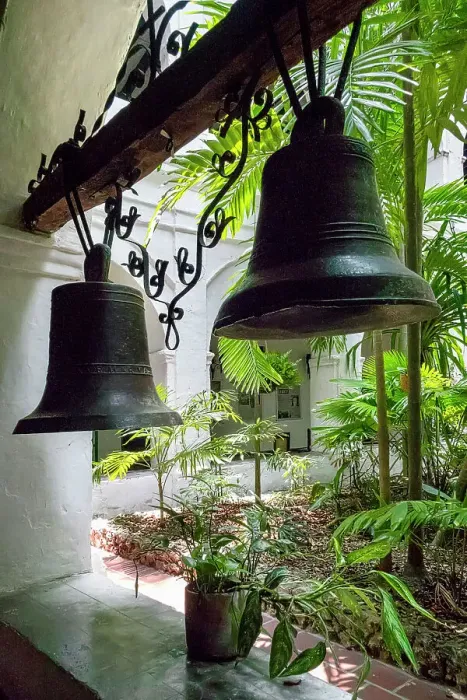 Framed Print : Colombia, Cartagena, San Pedro Claver Convent Church and Museum, Court Yard, bells