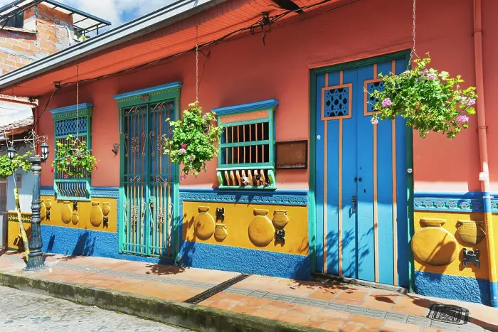 Framed Print : Colombia, Colorful facade in Guatape Town near Medellin Framed Print : Colombia, Colorful facade in Guatape Town near Medellin
