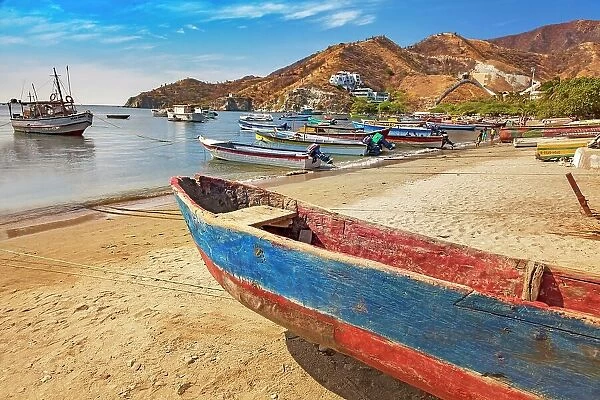 Colombia, Magdalena, beach scene at Taganga fishing village