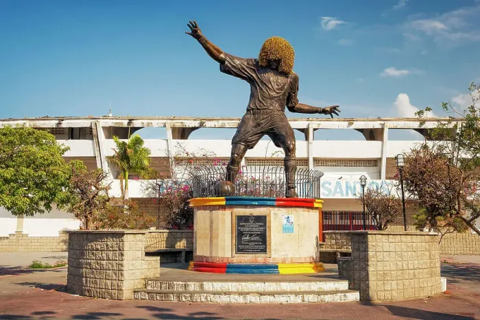 Framed Print : Colombia, Magdalena, Santa Marta, Pibe Valderrama statue by soccer stadium Framed Print : Colombia, Magdalena, Santa Marta, Pibe Valderrama statue by soccer stadium