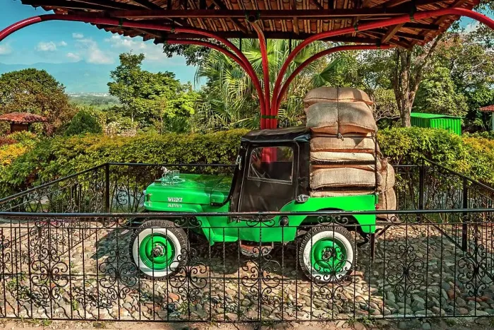 Framed Print : Colombia, Montenegro, Jeep Willys with Load of Coffee Displayed at Coffee Park Framed Print : Colombia, Montenegro, Jeep Willys with Load of Coffee Displayed at Coffee Park