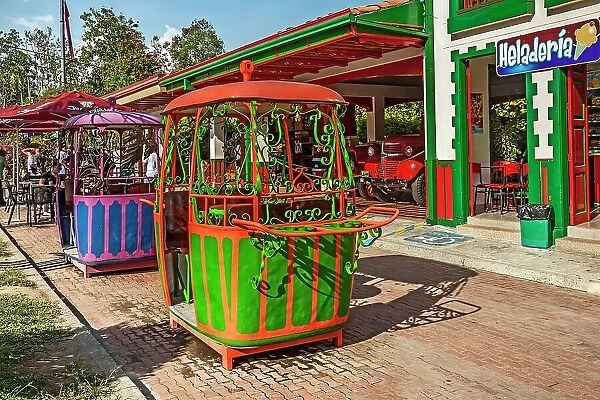 Colombia, Montenegro, Old Cable Cars on Display at Coffee Park, Parque del Cafe
