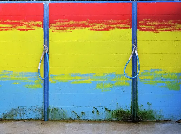 Framed Print : Colorful showers at the beach Framed Print : Colorful showers at the beach