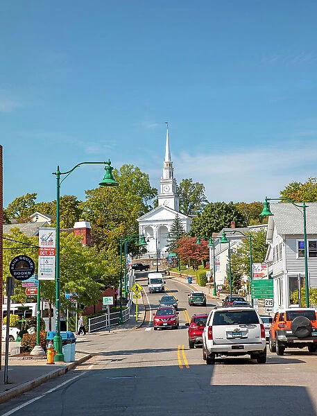 Connecticut, Mystic, Main street with Union Baptist Church