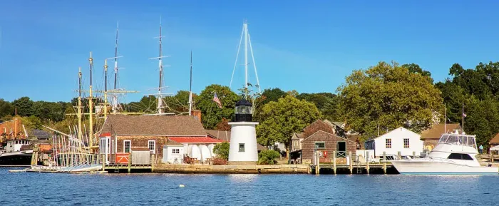 Framed Print : Connecticut, Mystic, seaport scene, coastal scene with Mystic Seaport Lighthouse Framed Print : Connecticut, Mystic, seaport scene, coastal scene with Mystic Seaport Lighthouse