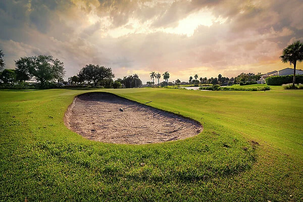 Florida, Boca Raton, sand trap on golf course