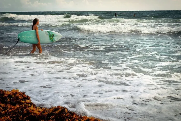 Framed Print : Florida, Boca Raton, surfer on beach
