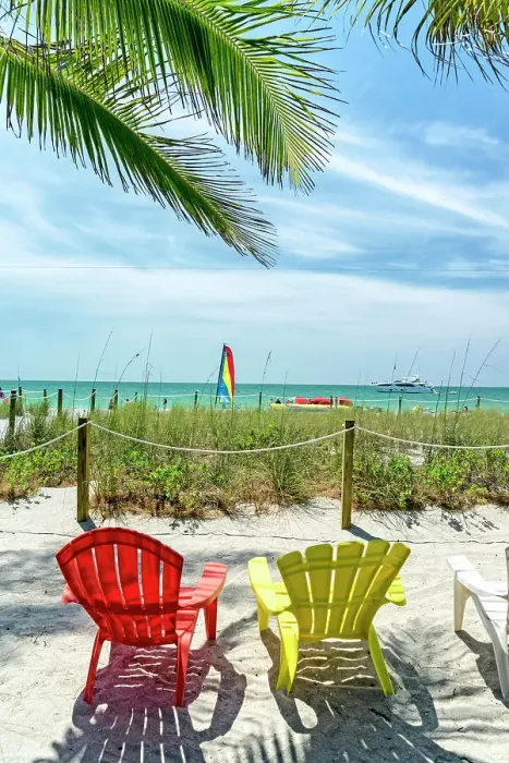 Framed Print : Florida, Captiva Island, colorful deck chairs by the beach Framed Print : Florida, Captiva Island, colorful deck chairs by the beach
