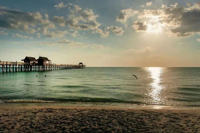 Framed Print : Florida, Collier County, Naples, View of Naples Fishing Pier from shore