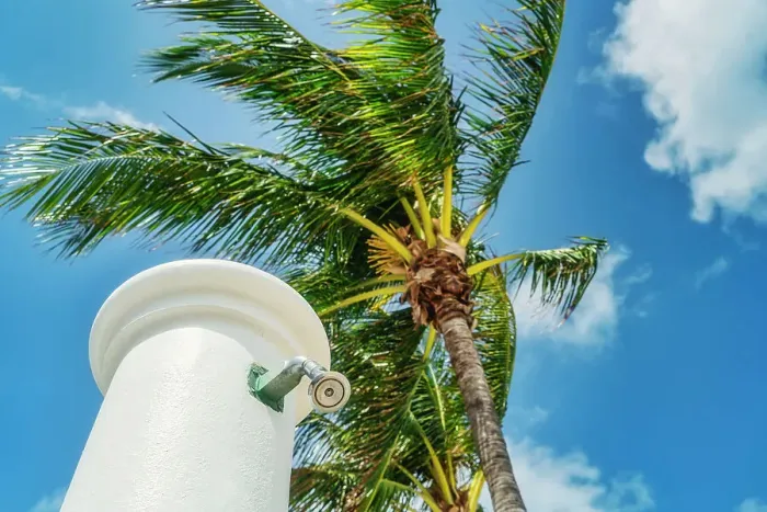 Framed Print : Florida, Fort Lauderdale, shower head on the beach Framed Print : Florida, Fort Lauderdale, shower head on the beach