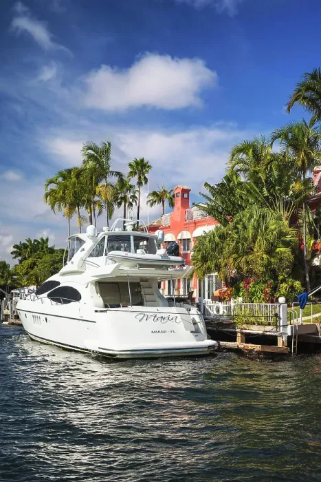 Framed Print : Florida, Fort Lauderdale, upscale home with yacht along the Intracoastal waterway