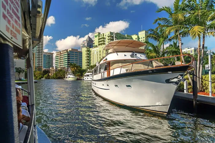 Framed Print : Florida, Fort Lauderdale, Yacht on Intracoastal Waterway