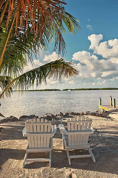 Florida, Islamorada, two beach chairs facing water
