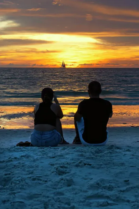 Framed Print : Florida, Naples, Couple on Beach near fishing pier Framed Print : Florida, Naples, Couple on Beach near fishing pier