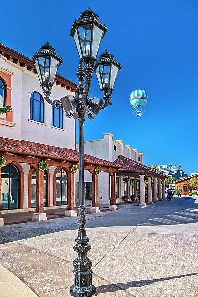 Florida, Orlando, Disney Springs, stores and lamppost