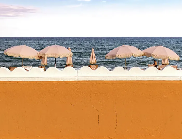 Framed Print : Florida, Palm Beach, colorful beach umbrellas facing the ocean Framed Print : Florida, Palm Beach, colorful beach umbrellas facing the ocean