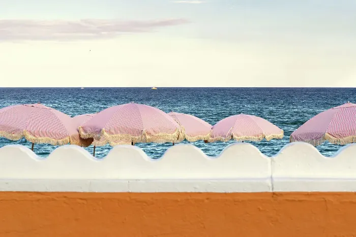 Framed Print : Florida, Palm Beach, colorful beach umbrellas facing the ocean Framed Print : Florida, Palm Beach, colorful beach umbrellas facing the ocean