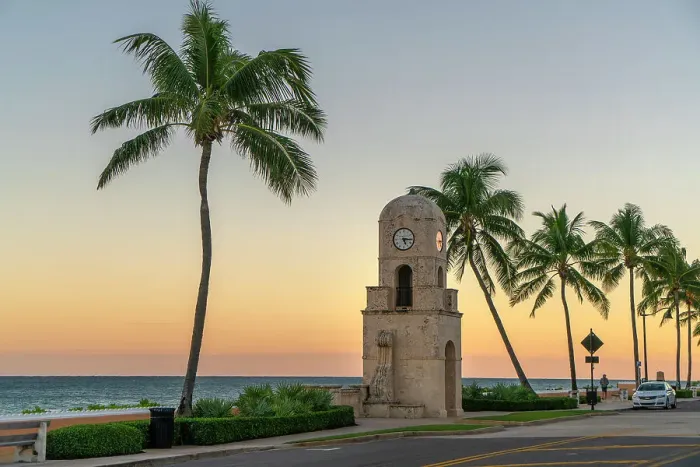 Framed Print : Florida, Palm Beach, Worth Avenue, Clock Tower along South Ocean Blvd at sunset Framed Print : Florida, Palm Beach, Worth Avenue, Clock Tower along South Ocean Blvd at sunset