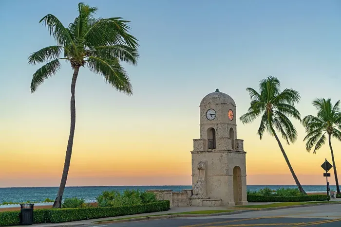 Framed Print : Florida, Palm Beach, Worth Avenue, Clock Tower along South Ocean Blvd at sunset Framed Print : Florida, Palm Beach, Worth Avenue, Clock Tower along South Ocean Blvd at sunset