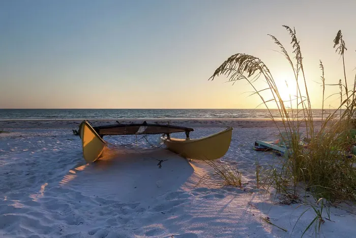Framed Print : Florida, Saint Petersburg Beach, catamaran on beach, sunset Framed Print : Florida, Saint Petersburg Beach, catamaran on beach, sunset