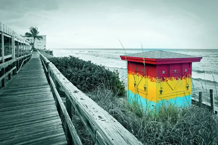 Framed Print : Florida, South Florida, Lantana, colorful hut on Beach