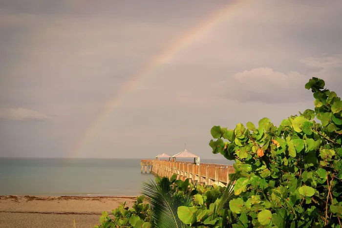Framed Print : Florida, South Florida, rainbow over Juno Beach pier Framed Print : Florida, South Florida, rainbow over Juno Beach pier