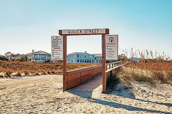 Georgia, Tybee Island, Gulick Street entrance to beach, wooden beach path