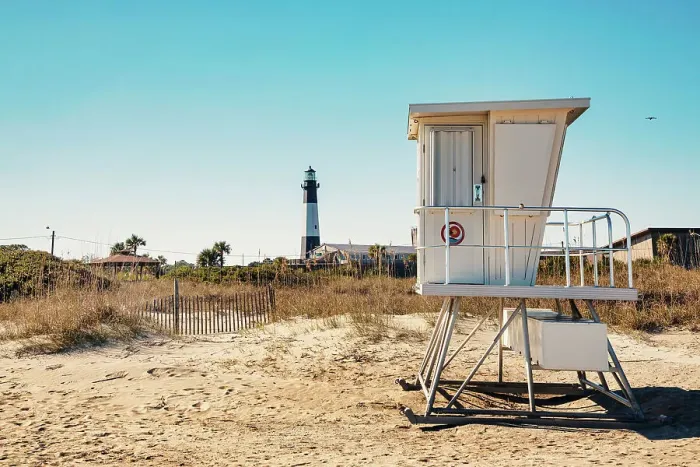 Framed Print : Georgia, Tybee Island, Lifeguard hut and Lighthouse Framed Print : Georgia, Tybee Island, Lifeguard hut and Lighthouse