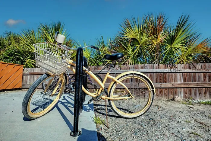 Framed Print : Georgia, Tybee Island, North beach, bicycle along fence Framed Print : Georgia, Tybee Island, North beach, bicycle along fence