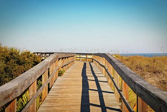 Framed Print : Georgia, Tybee Island, North Beach wooden path Framed Print : Georgia, Tybee Island, North Beach wooden path