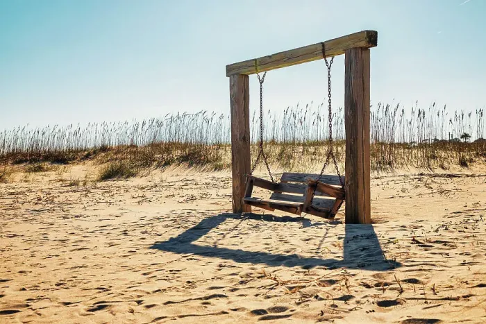 Framed Print : Georgia, Tybee Island, North Beach, wooden swing Framed Print : Georgia, Tybee Island, North Beach, wooden swing