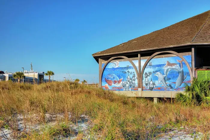 Framed Print : Georgia, Tybee Island, pavilion and beach Framed Print : Georgia, Tybee Island, pavilion and beach