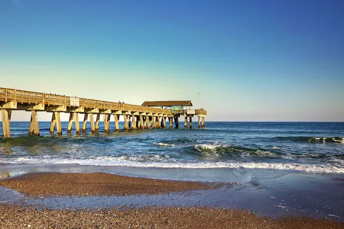 Framed Print : Georgia, Tybee Island, Tybee Pier and beach