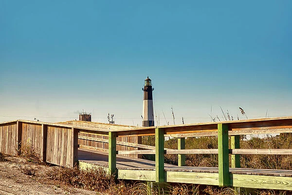 Georgia, Tybee Island, wooden path and Lighthouse