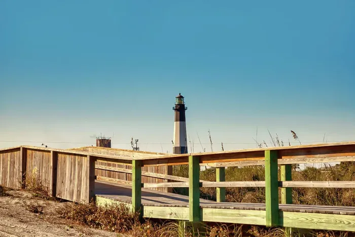 Framed Print : Georgia, Tybee Island, wooden path and Lighthouse Framed Print : Georgia, Tybee Island, wooden path and Lighthouse