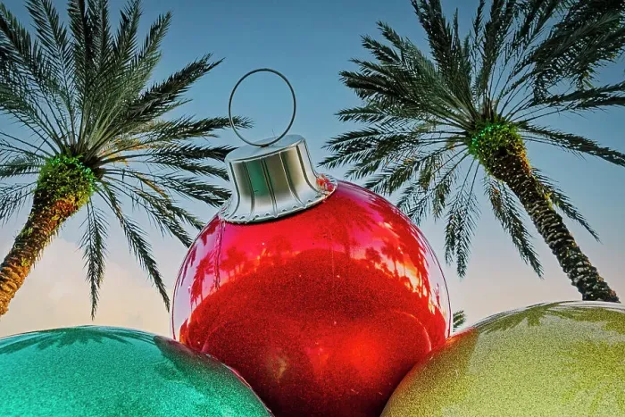 Framed Print : Giant Christmas ball with palm trees Framed Print : Giant Christmas ball with palm trees