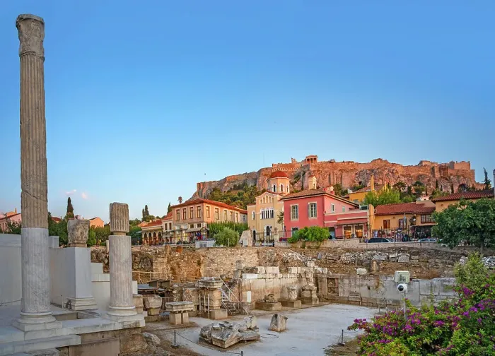 Framed Print : Greece, Athens, Cityscape and ruins at Hadrian's Library Framed Print : Greece, Athens, Cityscape and ruins at Hadrian's Library