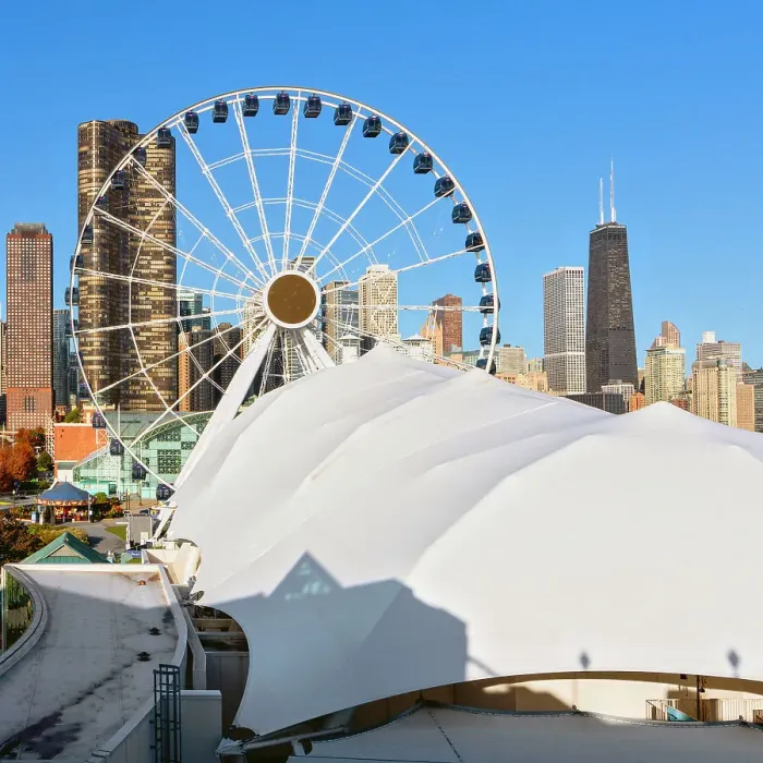 Framed Print : Illinois, Chicago, Navy Pier, Centennial Wheel and Chicago Skyline in Background
