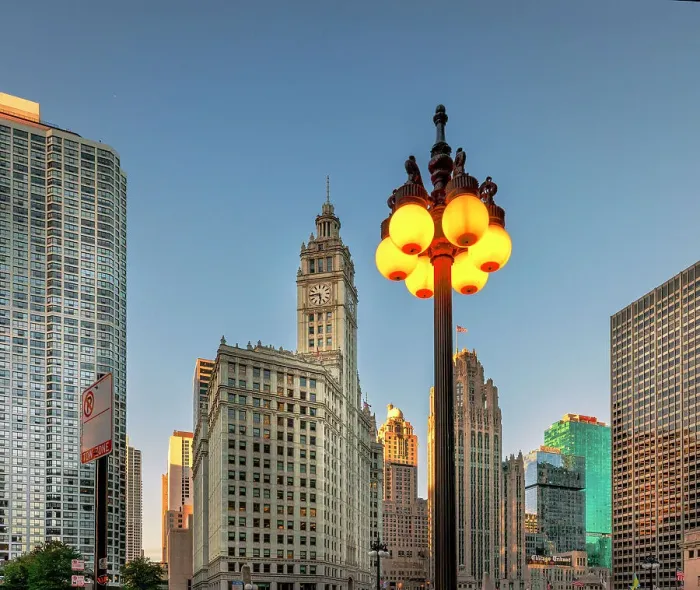 Framed Print : Illinois, Chicago, Wrigley Building and Pathway Bridge