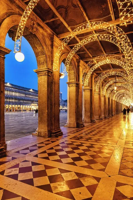 Framed Print : Italy, Venice, Saint Mark Square, Arcade decorated during Christmas Framed Print : Italy, Venice, Saint Mark Square, Arcade decorated during Christmas